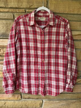 Eddie Bauer Red and White Plaid Button-Down Shirt - Men